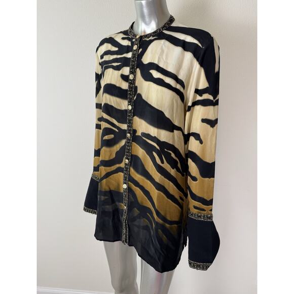 Camilla Silk Blouse Shirt Tame My Tiger Animal Print Button Down $599 S - Picture 5 of 16